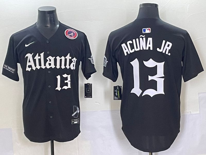 Men 2025 Atlanta Braves #13 Acuna jr Black Five generations Joint Name Nike MLB Jersey style 10